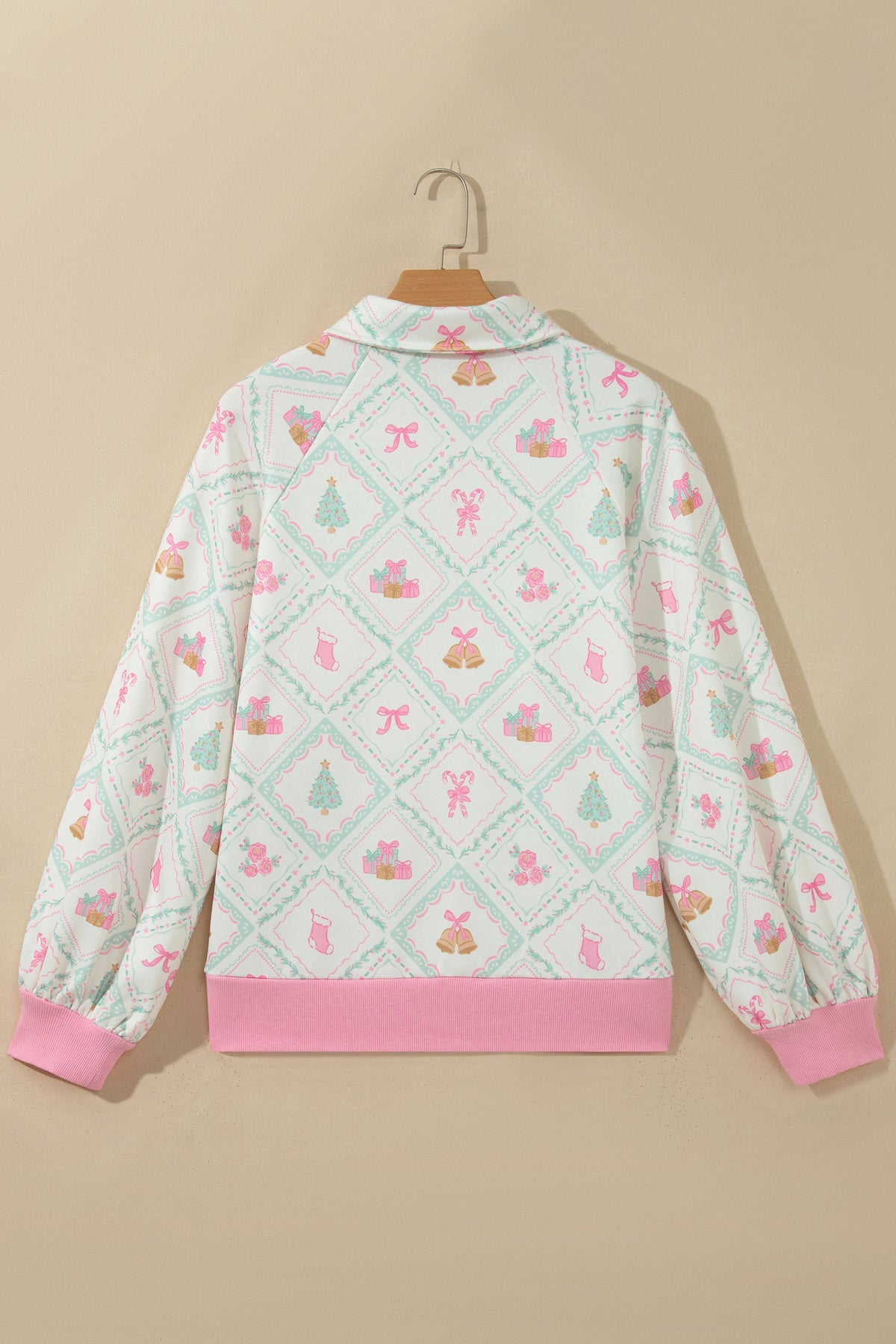 White Christmas Patchwork Collar Long Sleeve Pullover Sweatshirt